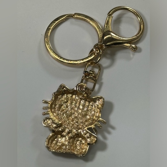 BAG CHARM Hello Kitty Gold Tone Pink Crystal Hair Bow Bag Charm Keychain - Picture 3 of 7
